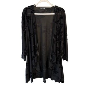 Pretty Women Black Floral Sheer Cardigan Size M or L Boho Festival Lughtweight